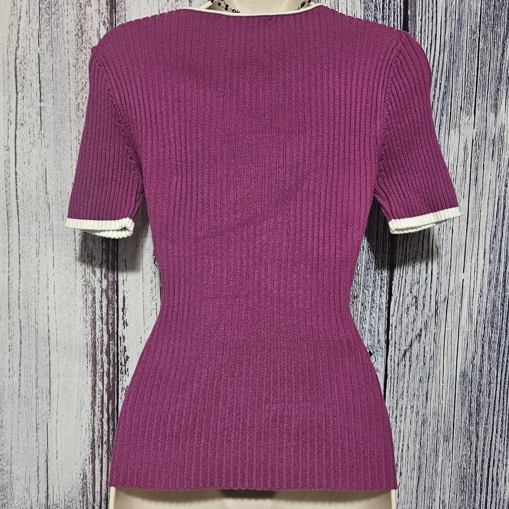 Zesica Cute Ribbed Colorblock Top (Rasberry) - Picture 4 of 6